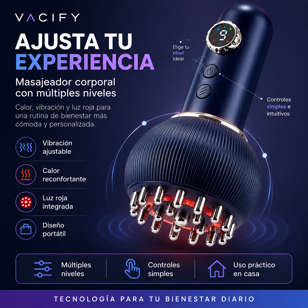 Masajeador Corporal Eléctrico con Calor, Vibración y Luz Roja