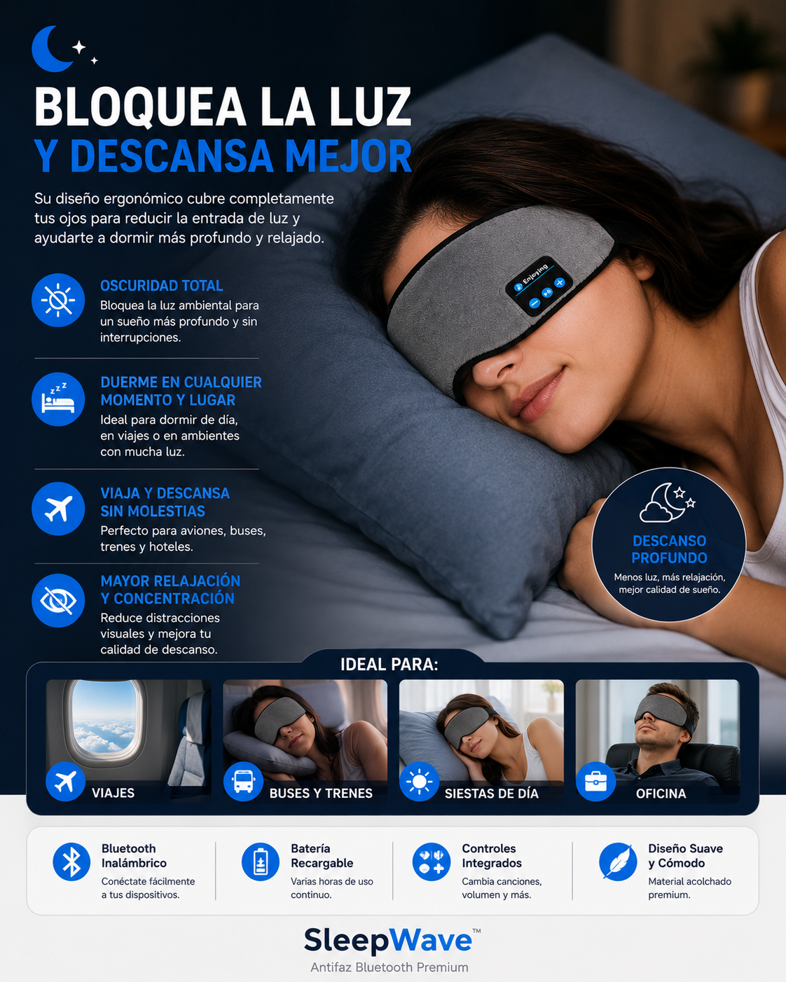 SleepSync™ | Antifaz Bluetooth Premium
