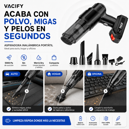 Aspiradora Inalámbrica Portátil Wet & Dry | Potente para Auto, Hogar y Oficina