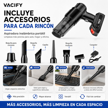 Aspiradora Inalámbrica Portátil Wet & Dry | Potente para Auto, Hogar y Oficina