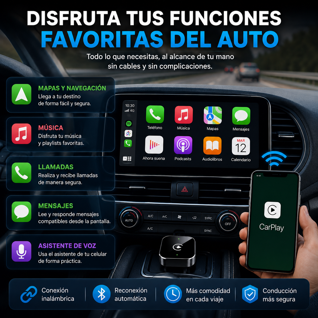Adaptador CarPlay y Android Auto Inalámbrico 2 en 1