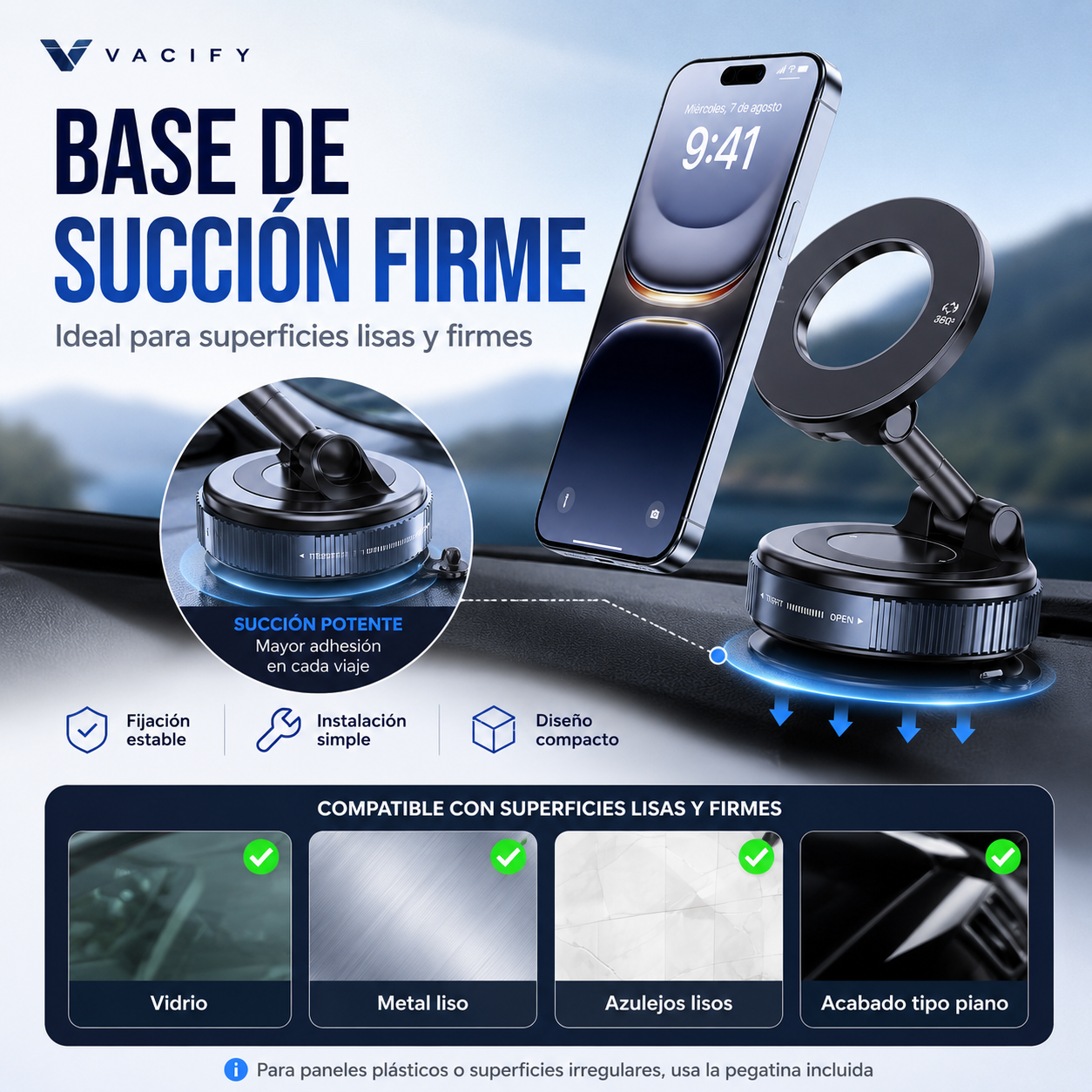 Soporte Magnético Premium para Celular con Succión 360°