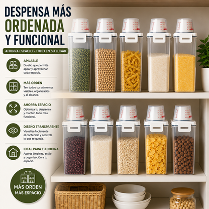 Contenedor Organizador de Cocina con Pico Dosificador y Tapa Medidora