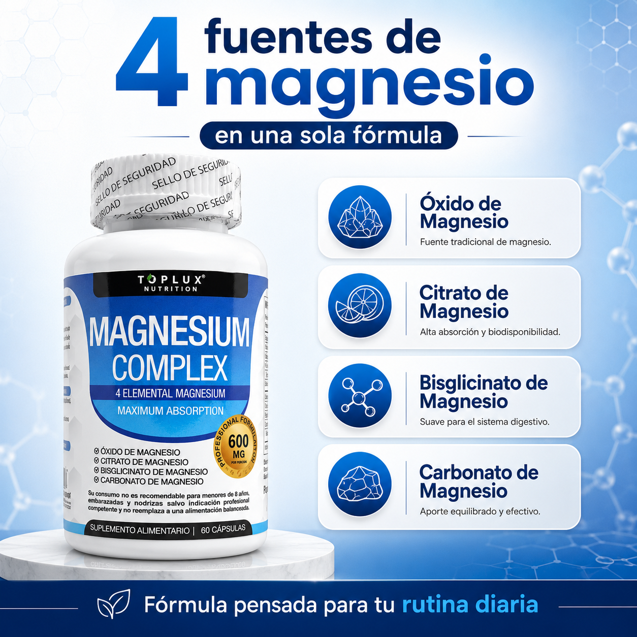 Magnesio Complex 600mg | Apoyo Muscular y Bienestar Diario