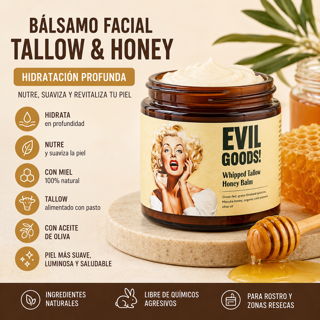 Bálsamo Nutritivo de Tallow y Miel para Rostro | Hidratación Profunda