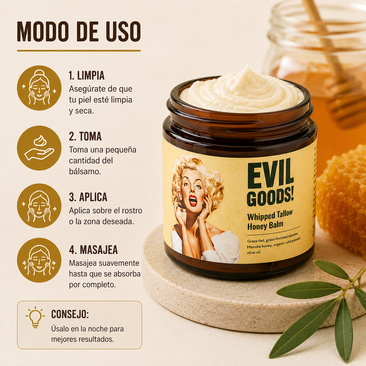 Bálsamo Nutritivo de Tallow y Miel para Rostro | Hidratación Profunda