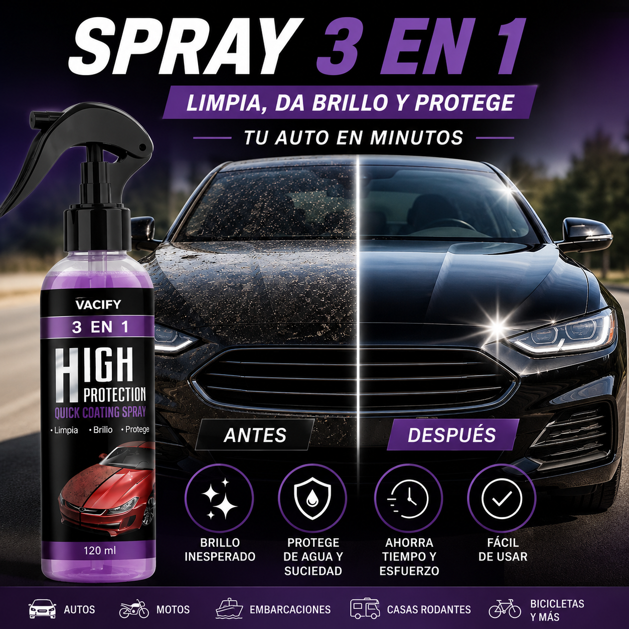 VACIFY SHINE PRO™ | Spray Restaurador y Protector 3 en 1