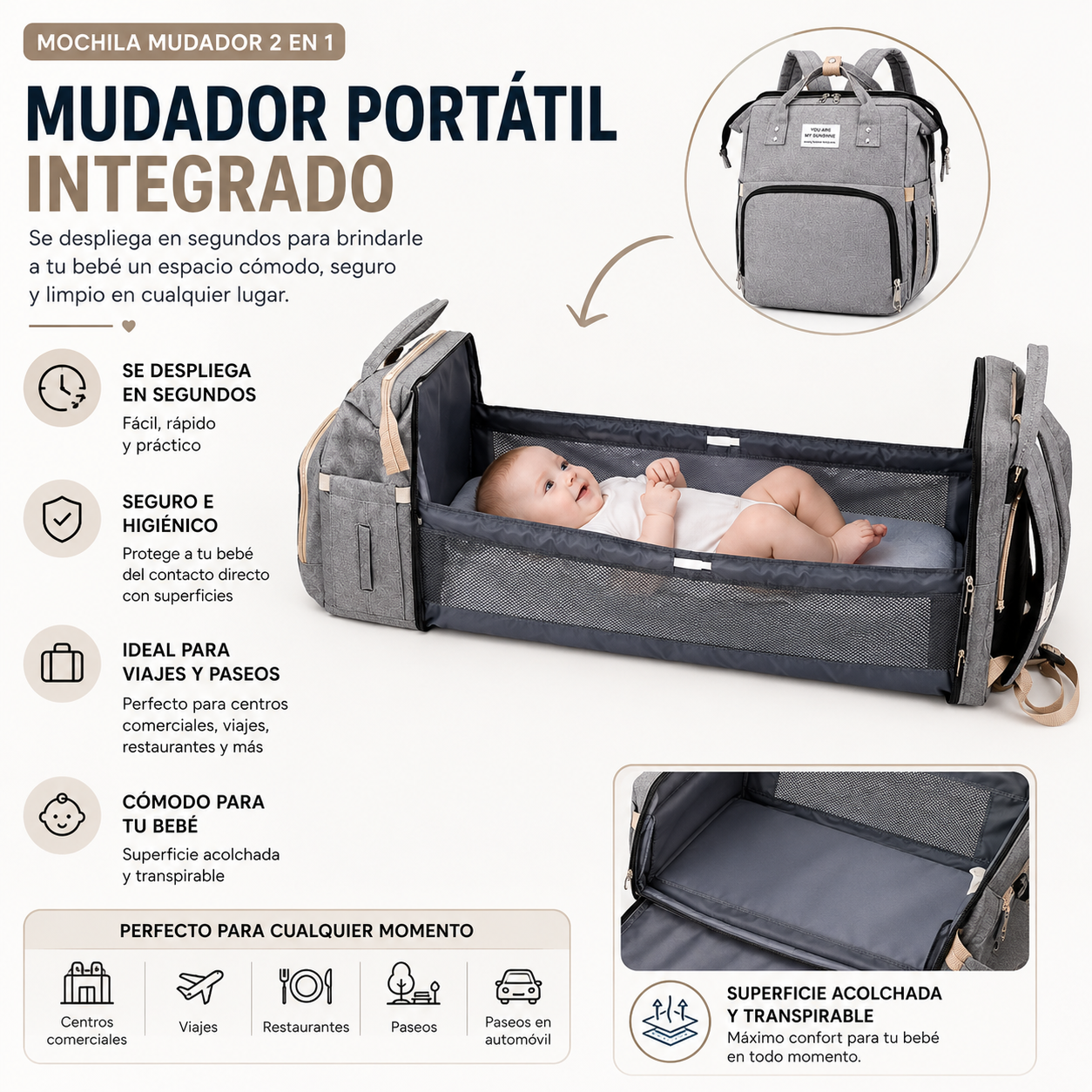 Mochila Maternal Multifunción 2 en 1 Vacify™